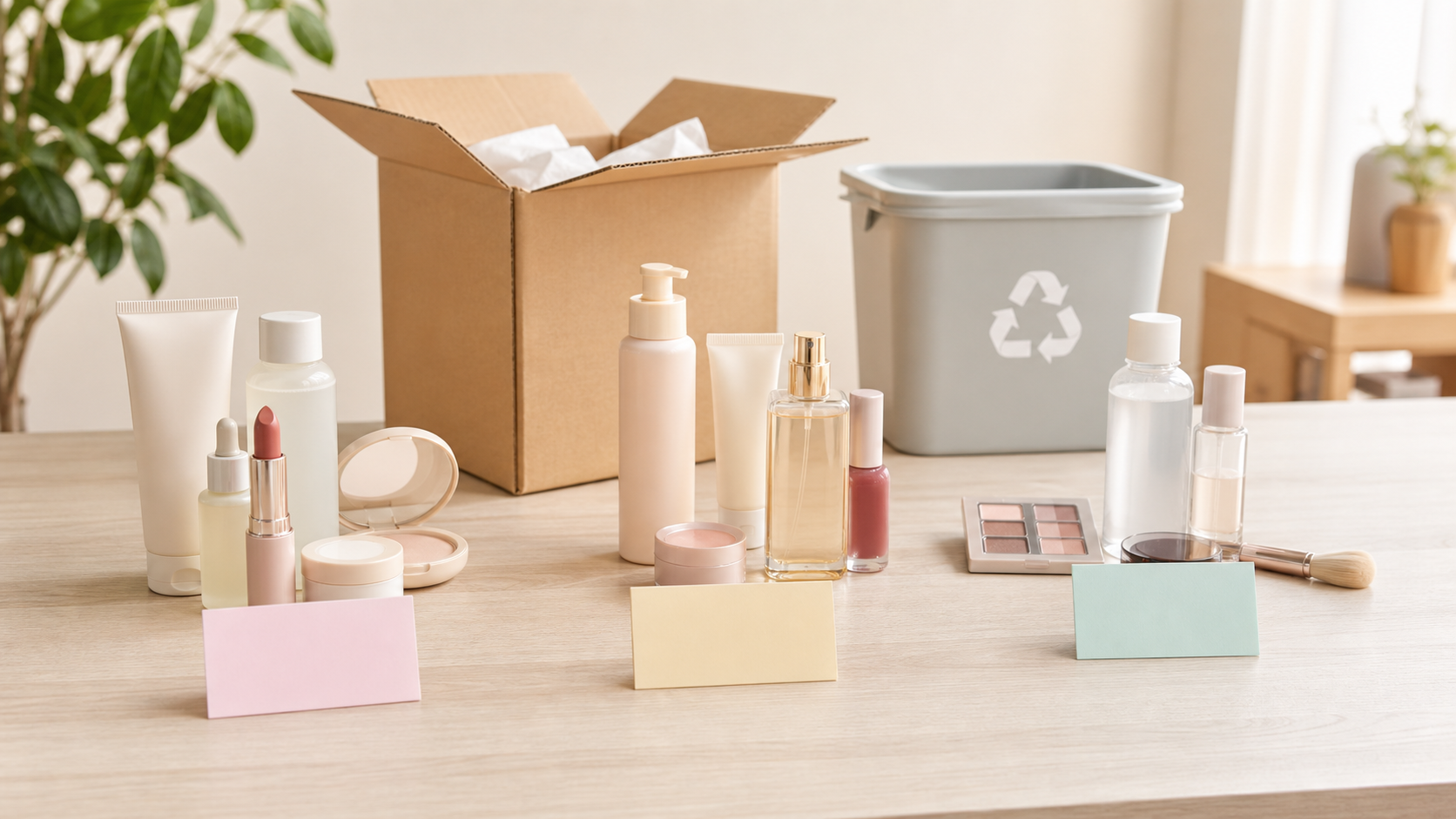使わない化粧品を売るもの・確認するもの・処分するものに仕分けるイメージ